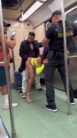 Luna Bella's steamy solo show on the subway train porn video